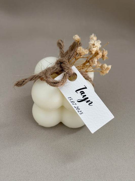 Bubble kaars| touw en naamkaartje