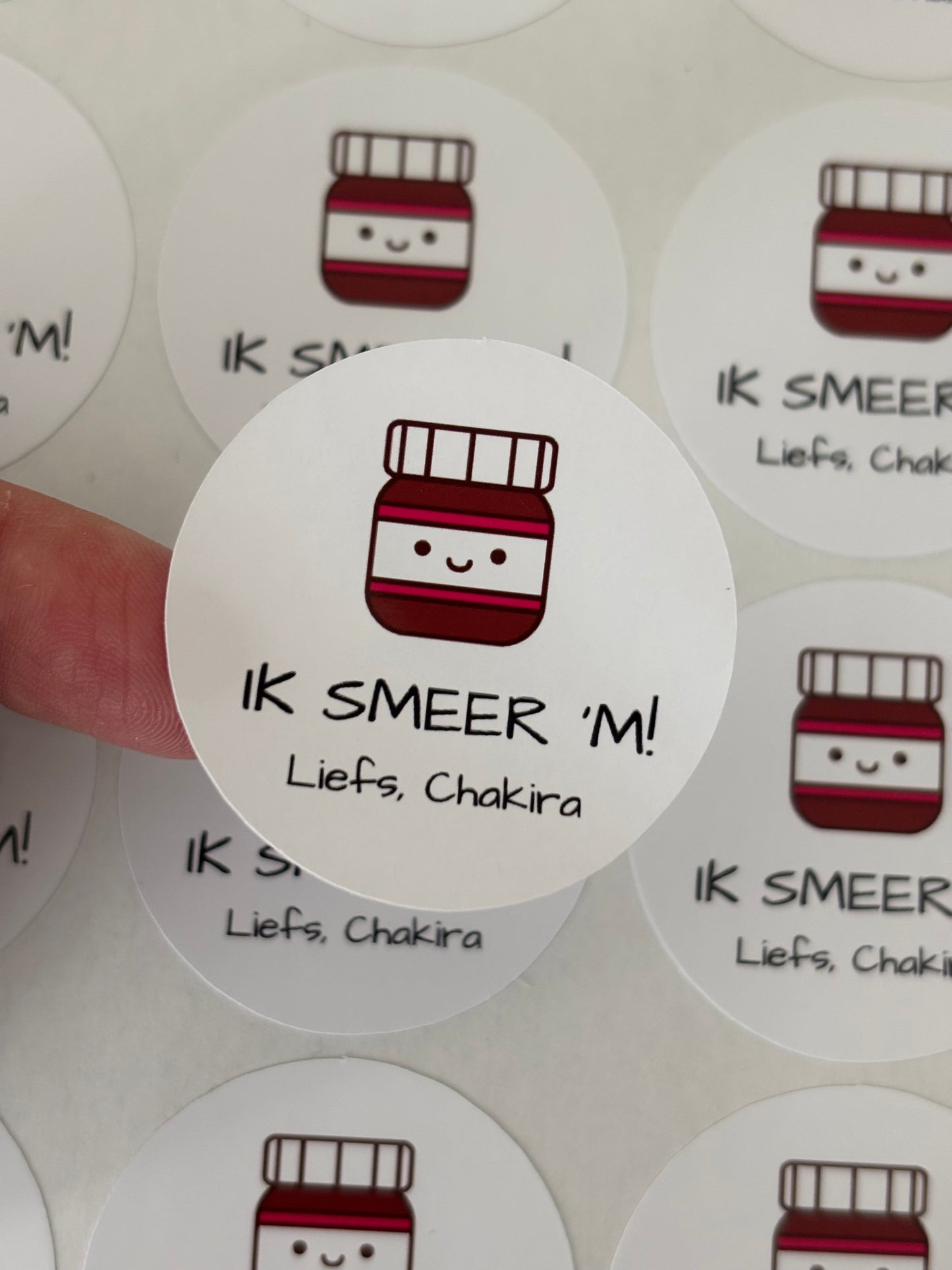 Traktatiestickers “Ik smeer ’m!” – met potje chocopasta