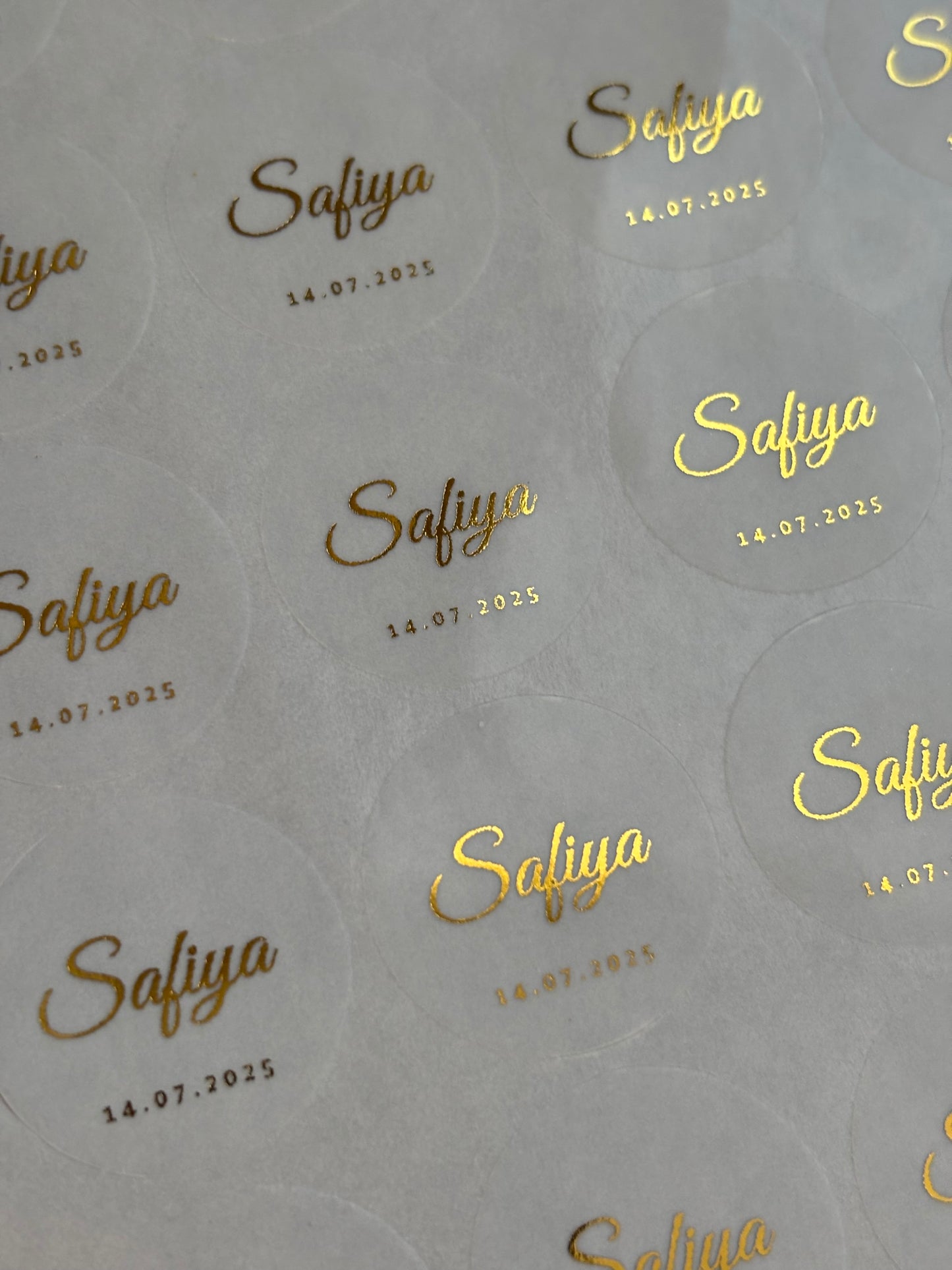 Rond naam stickers | goudfolie / zilverfolie | transparant