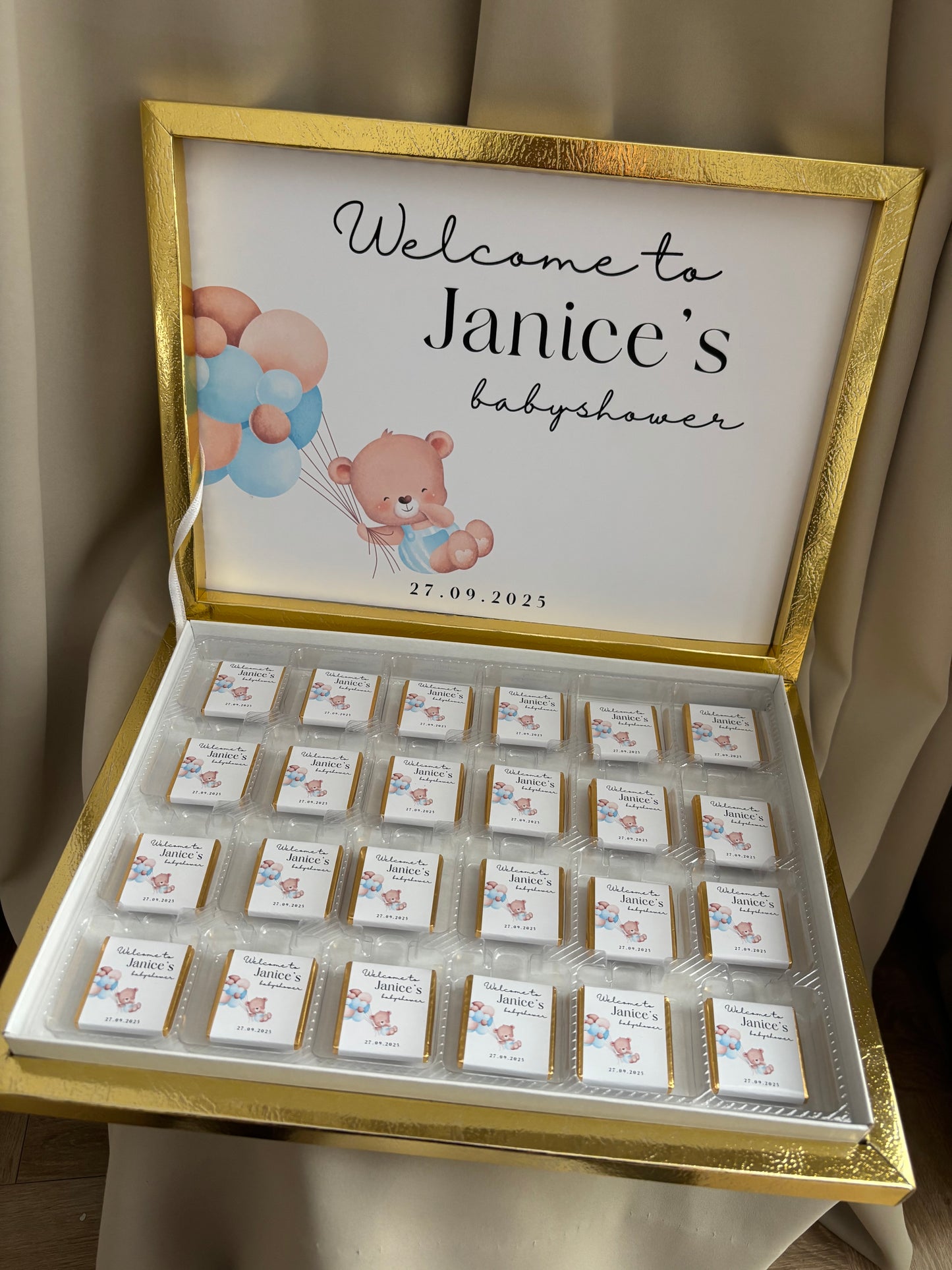 Babyshower Chocoladebox | girl or boy met inhoud & ontwerp