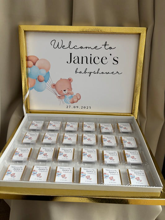 Babyshower Chocoladebox | girl or boy met inhoud & ontwerp