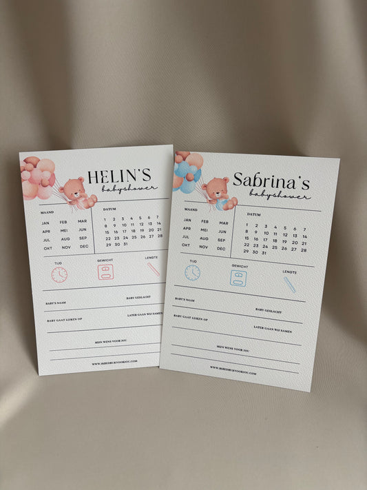 Babyshower voorspellingen invulkaart