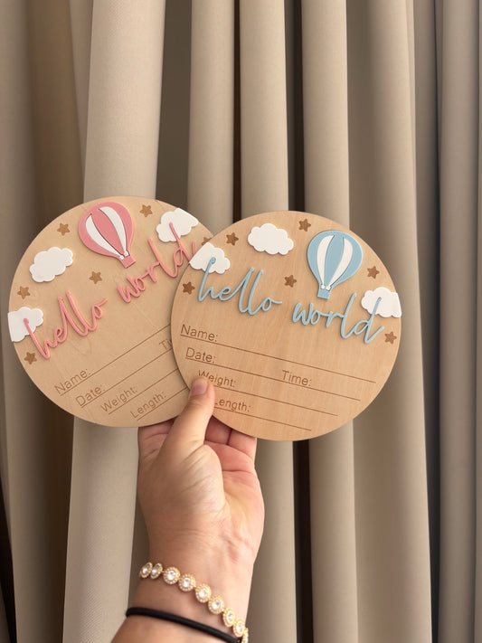Hello world geboortebord