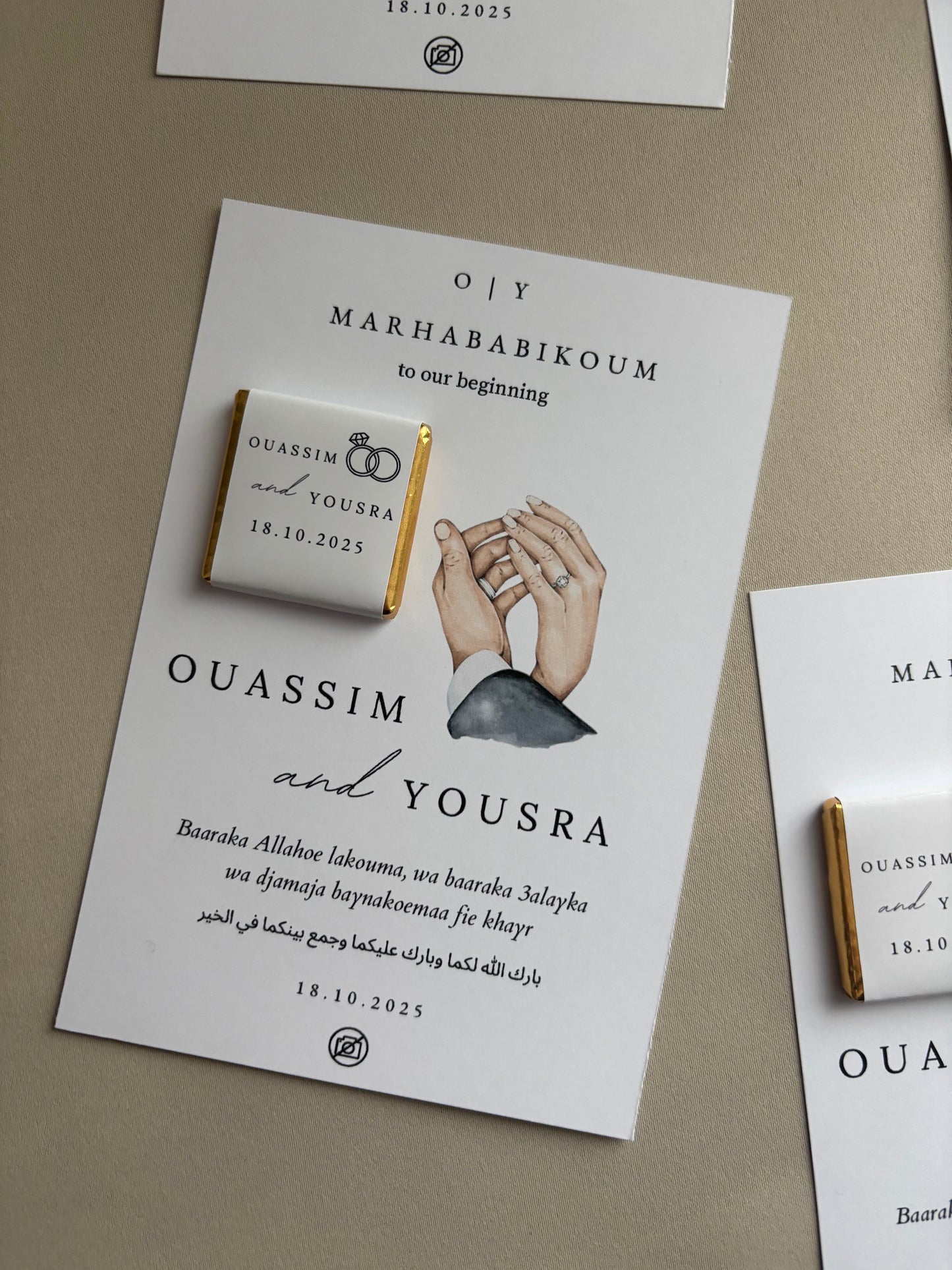 Marhababikoum to our beginning | Tafelkaarten met chocolaatjes