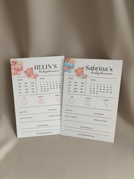 Babyshower voorspellingen invulkaart