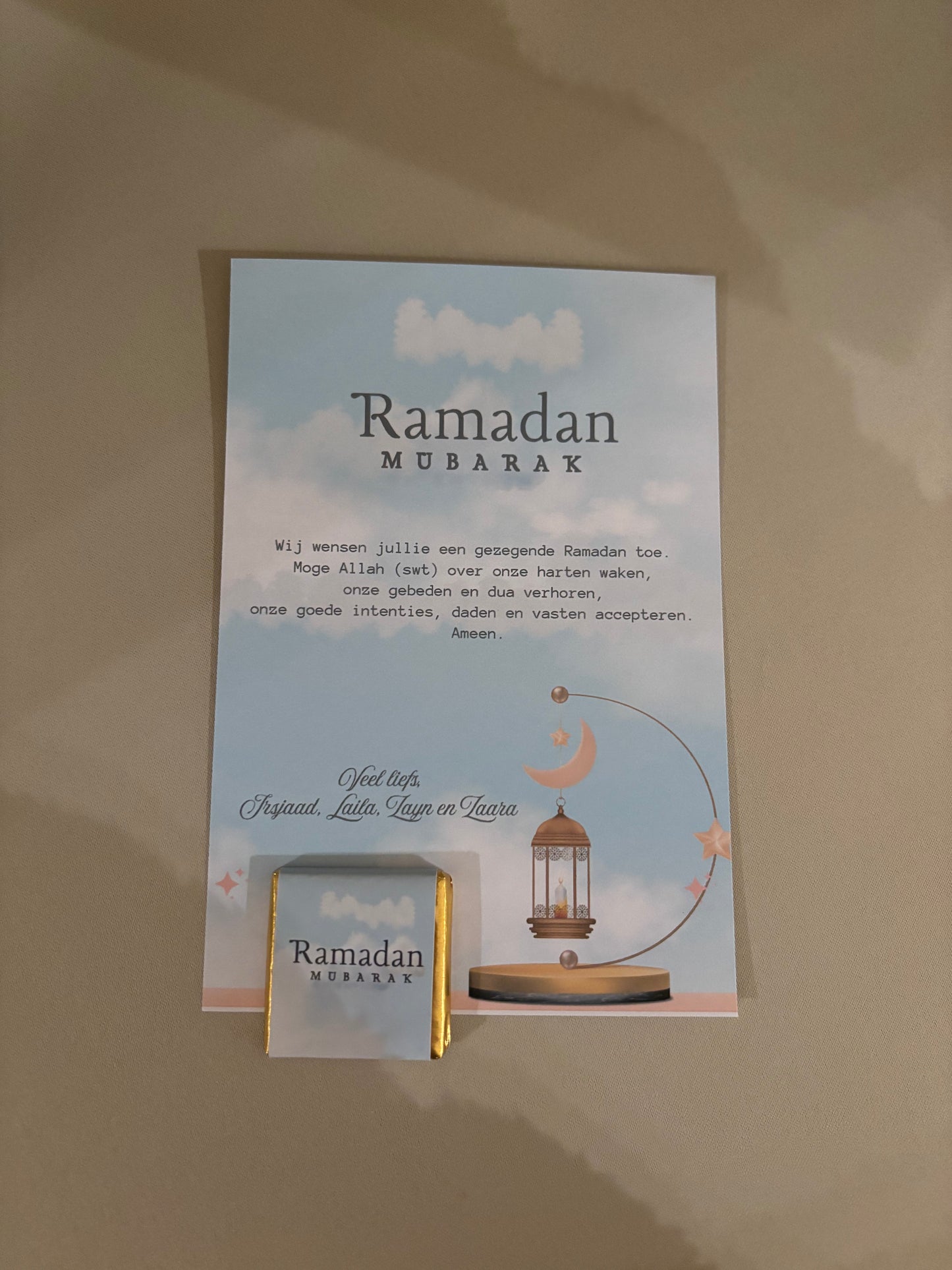Ramadan / Eid Mubarak Tafelkaart en chocolaatje