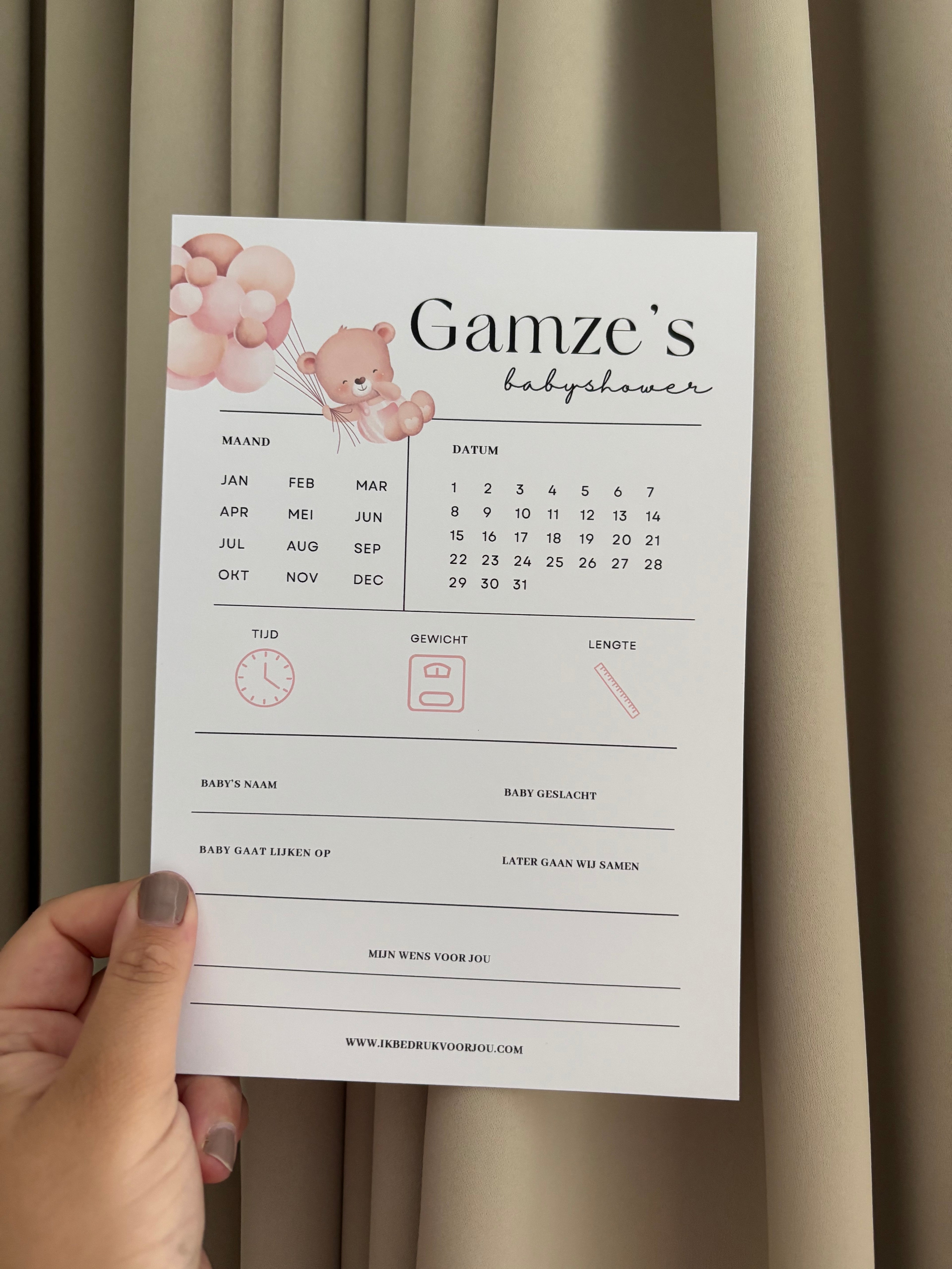 Babyshower voorspellingen invulkaart