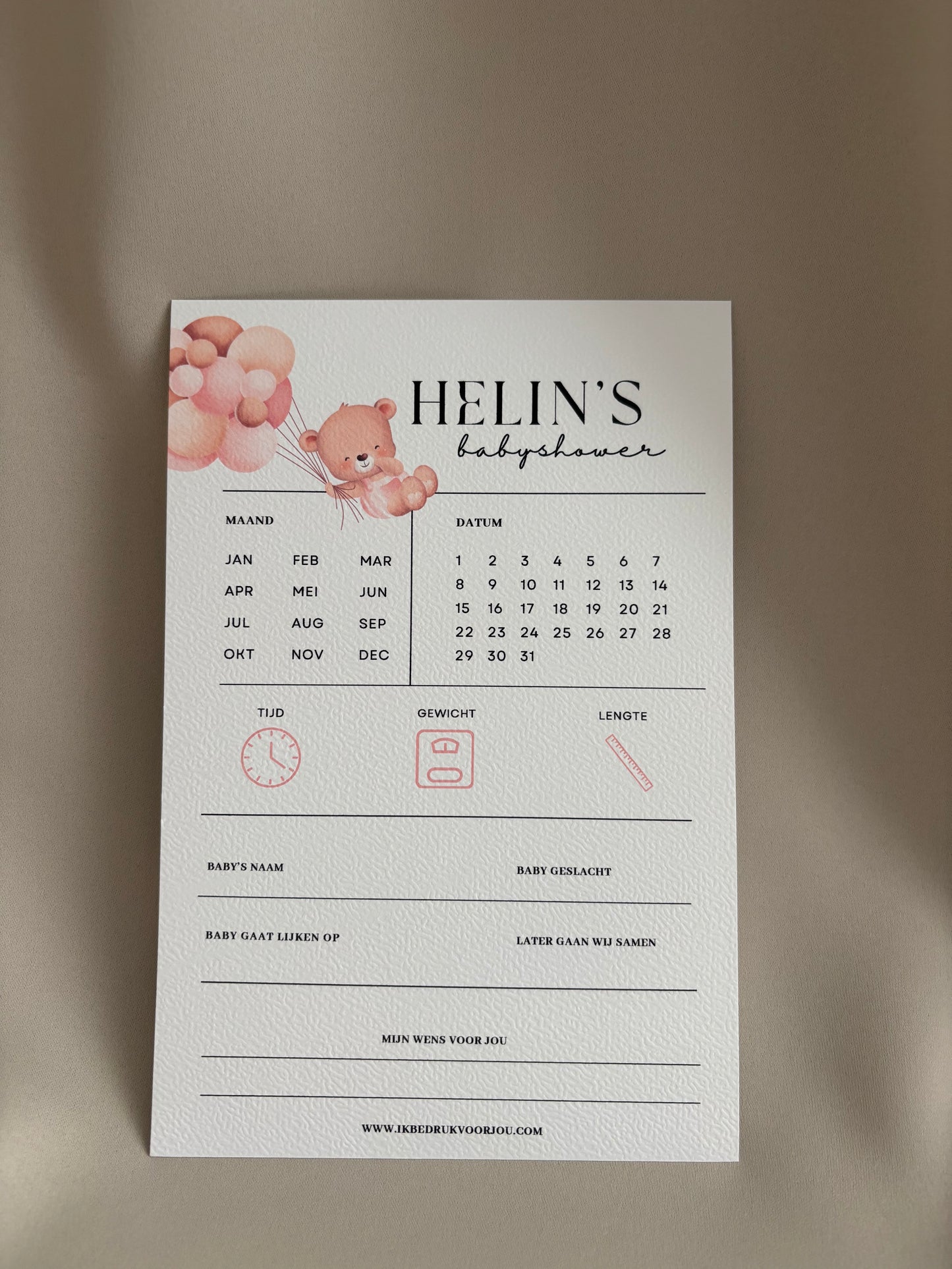 Babyshower voorspellingen invulkaart
