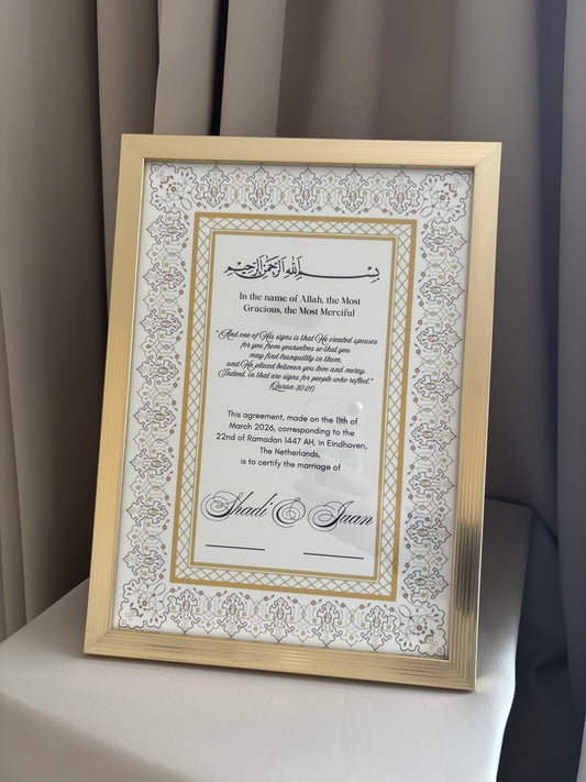 Nikkah certificaat met lijst