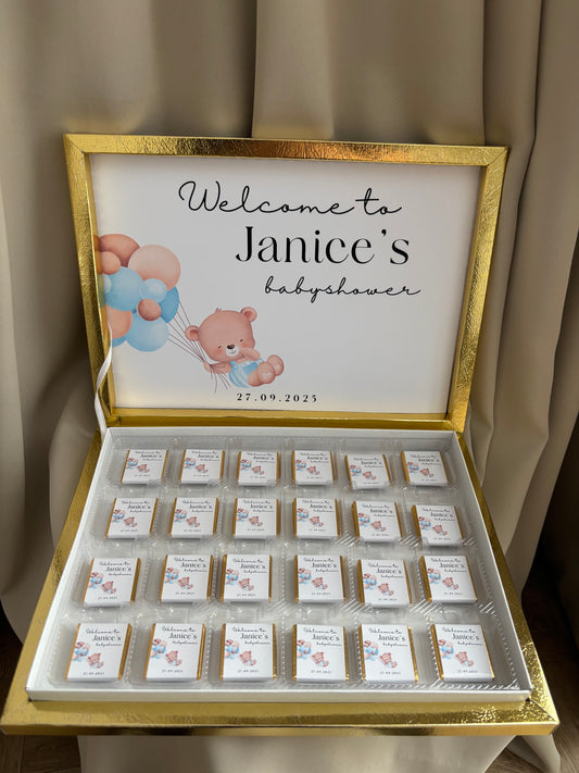 Babyshower Chocoladebox | girl or boy met inhoud & ontwerp