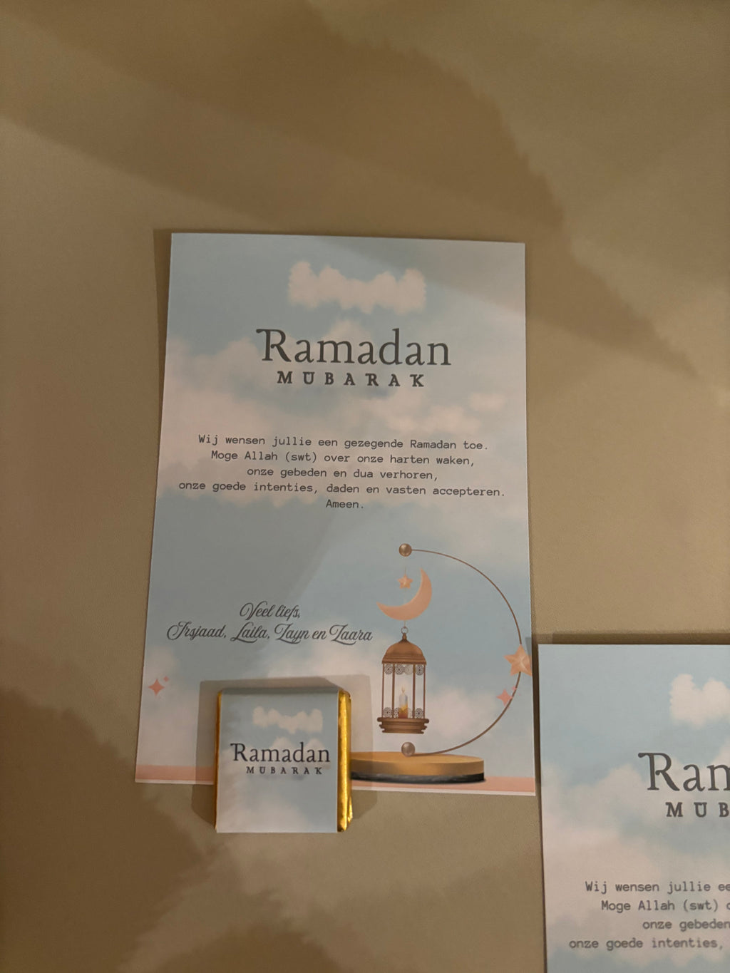 Ramadan / Eid Mubarak Tafelkaart en chocolaatje