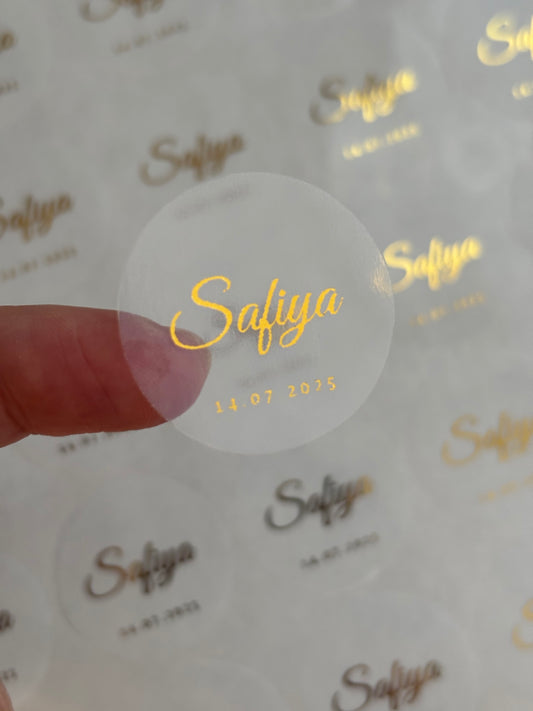 Rond naam stickers | goudfolie / zilverfolie | transparant