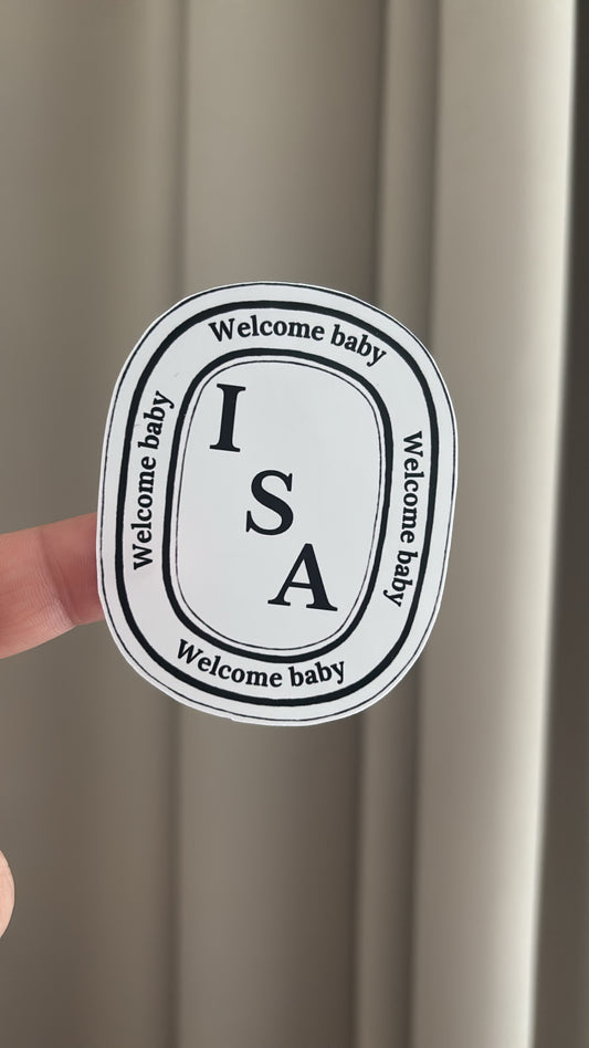 Welcome baby stickers Diptyque-stijl