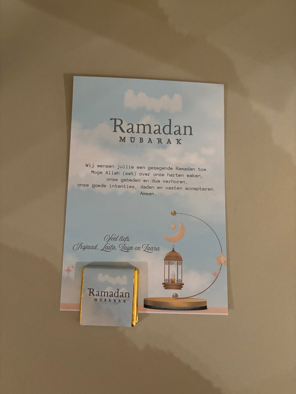Ramadan / Eid Mubarak Tafelkaart en chocolaatje
