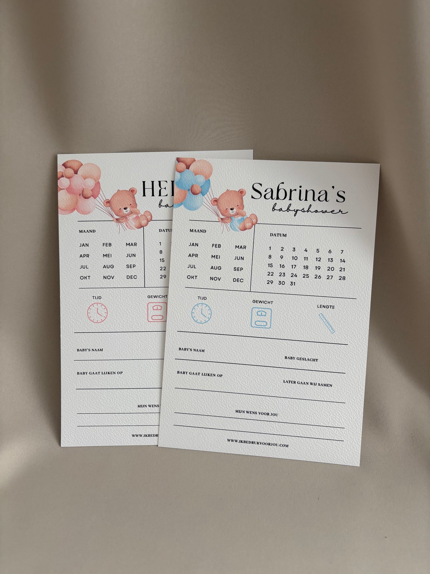 Babyshower voorspellingen invulkaart