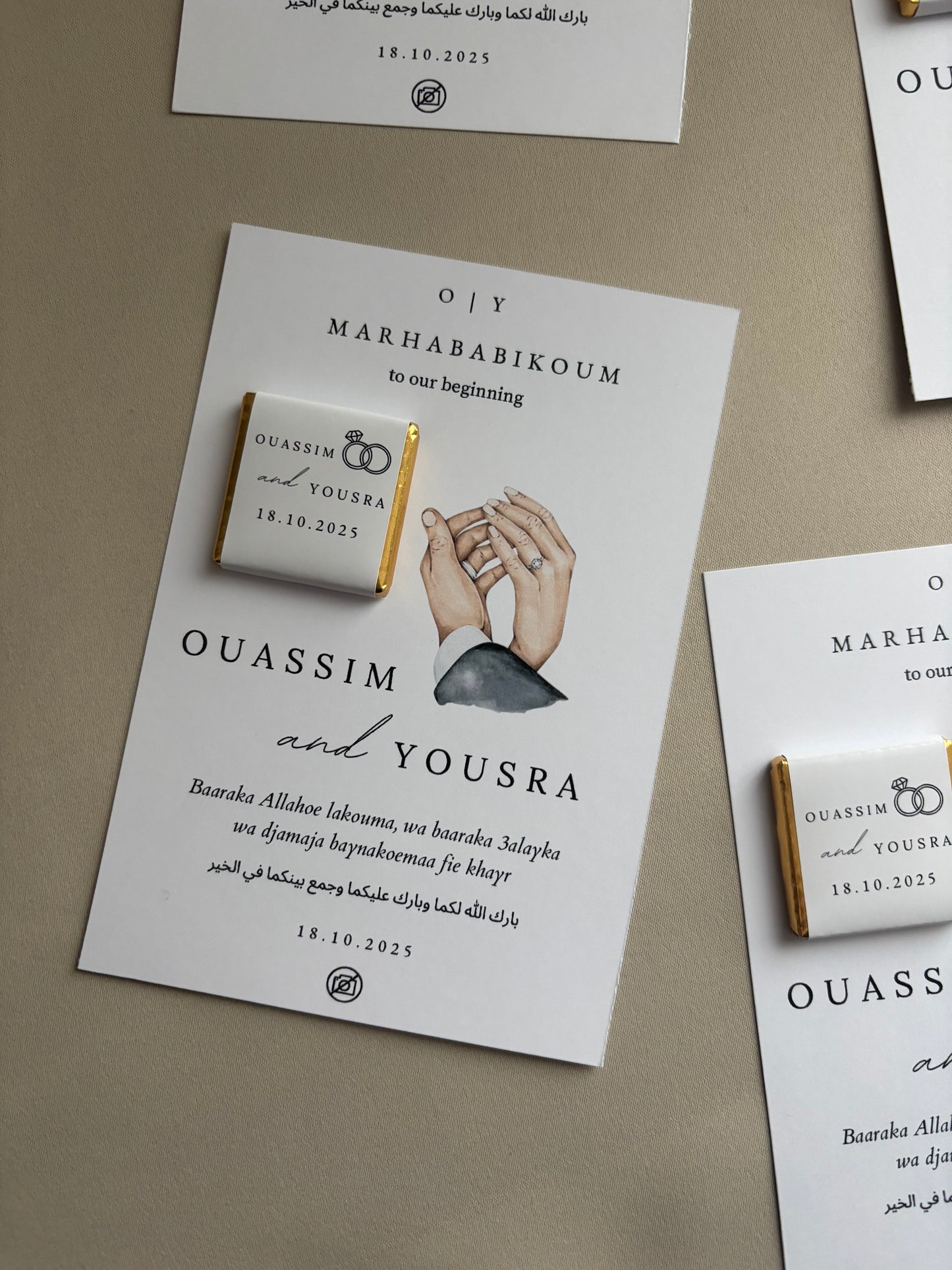 Marhababikoum to our beginning | Tafelkaarten met chocolaatjes