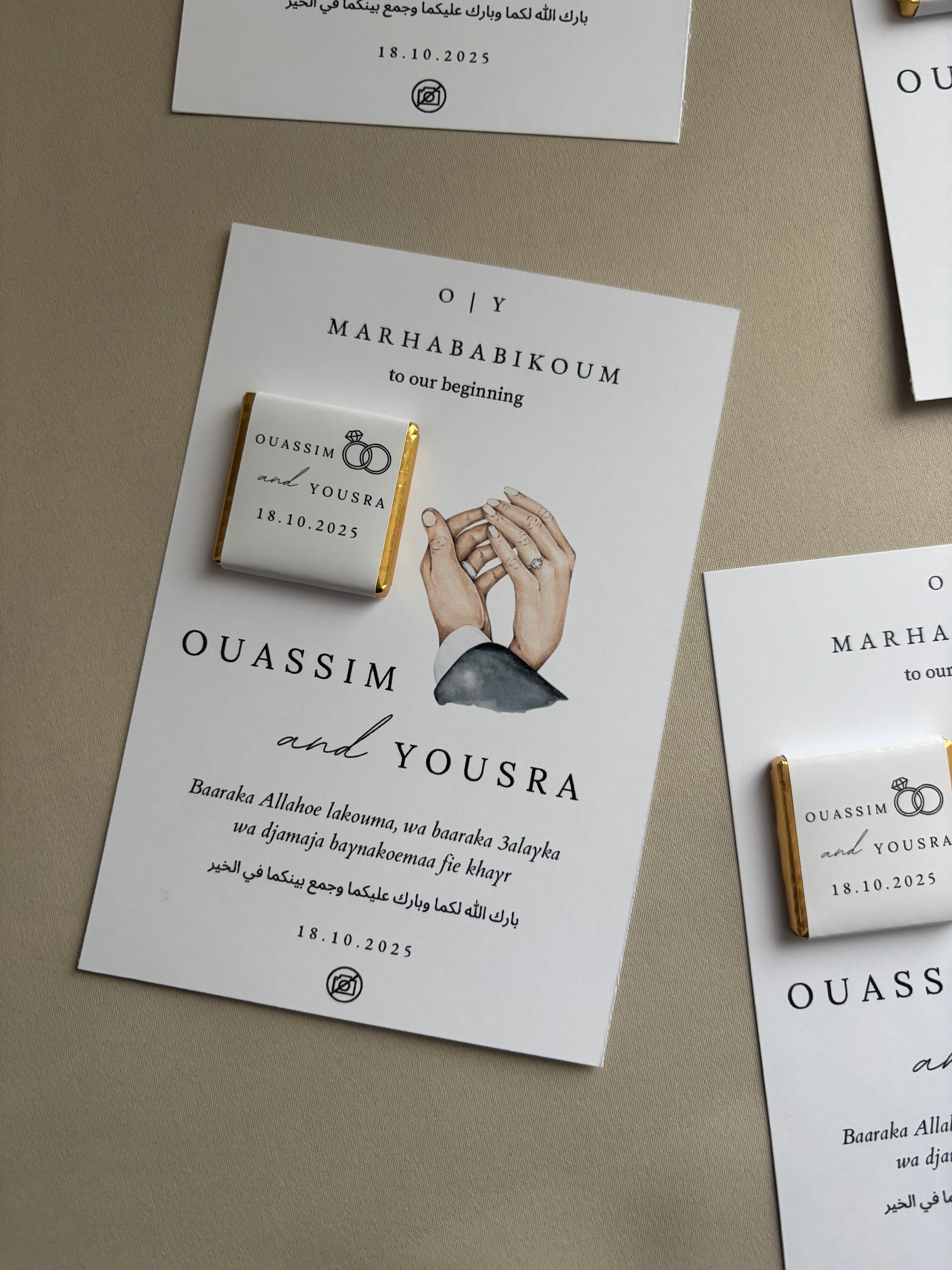 Marhababikoum to our beginning | Tafelkaarten met chocolaatjes