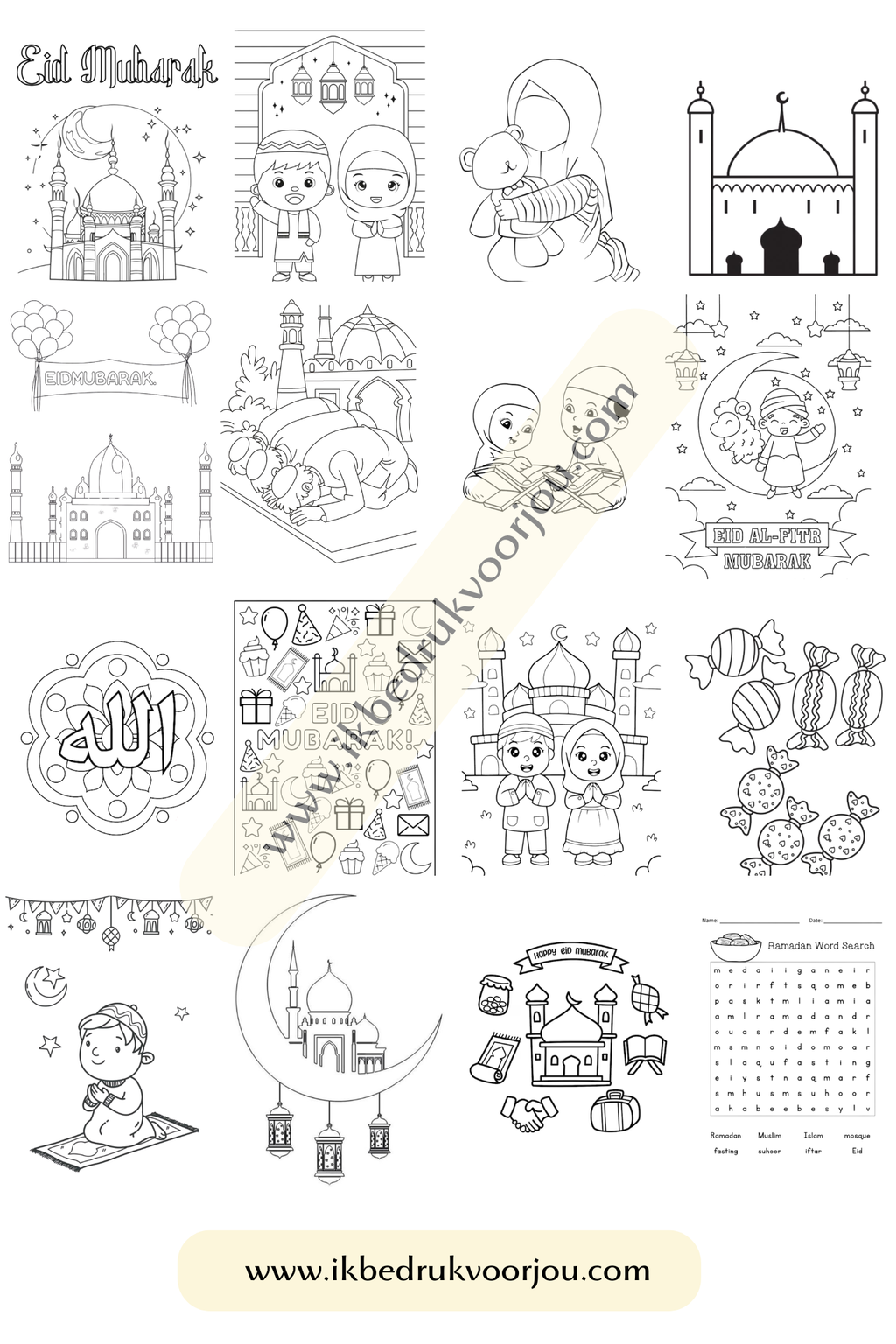 Eid mubarak kleurboek met kleurplaten
