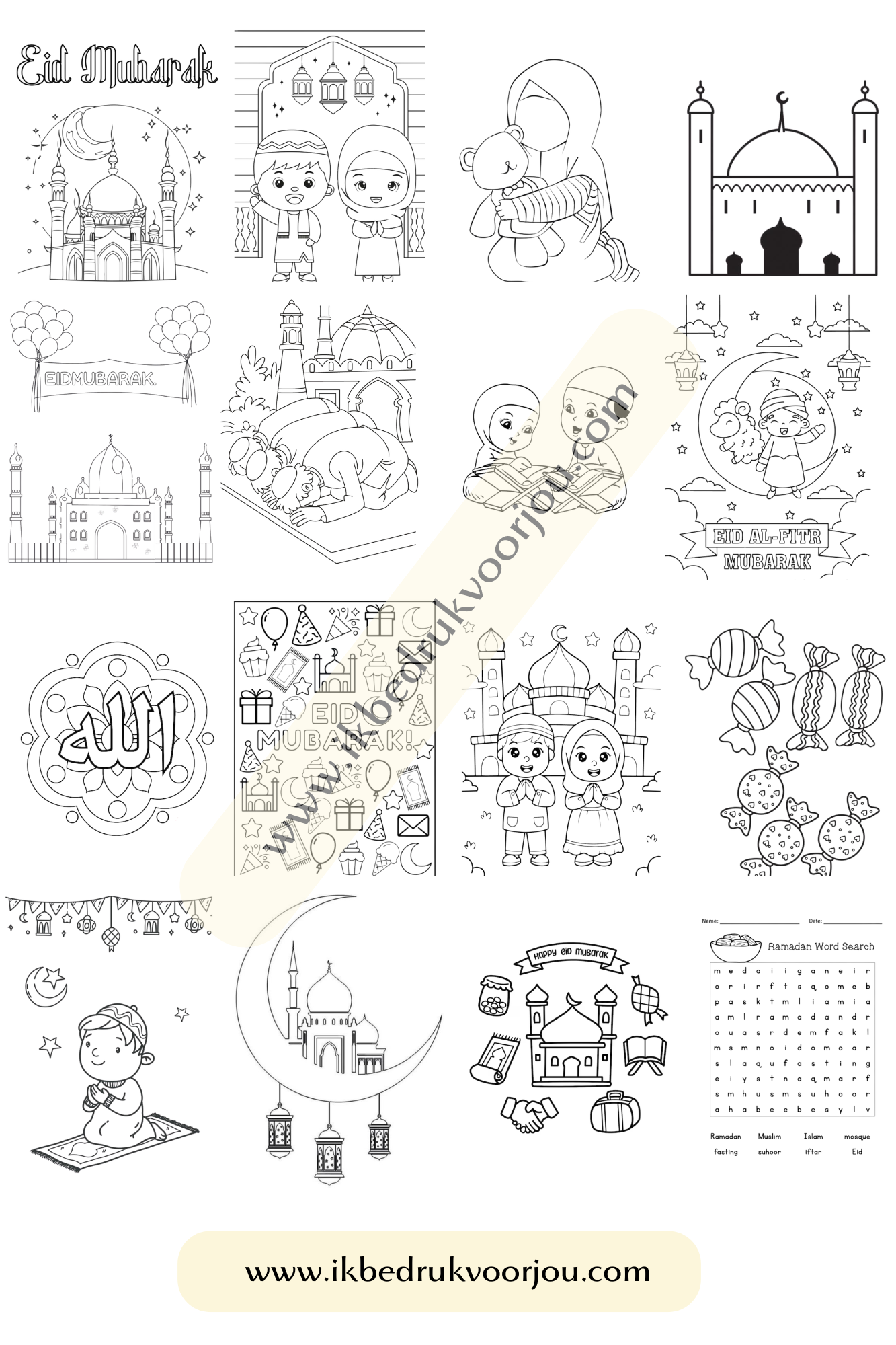 Eid mubarak kleurboek met kleurplaten