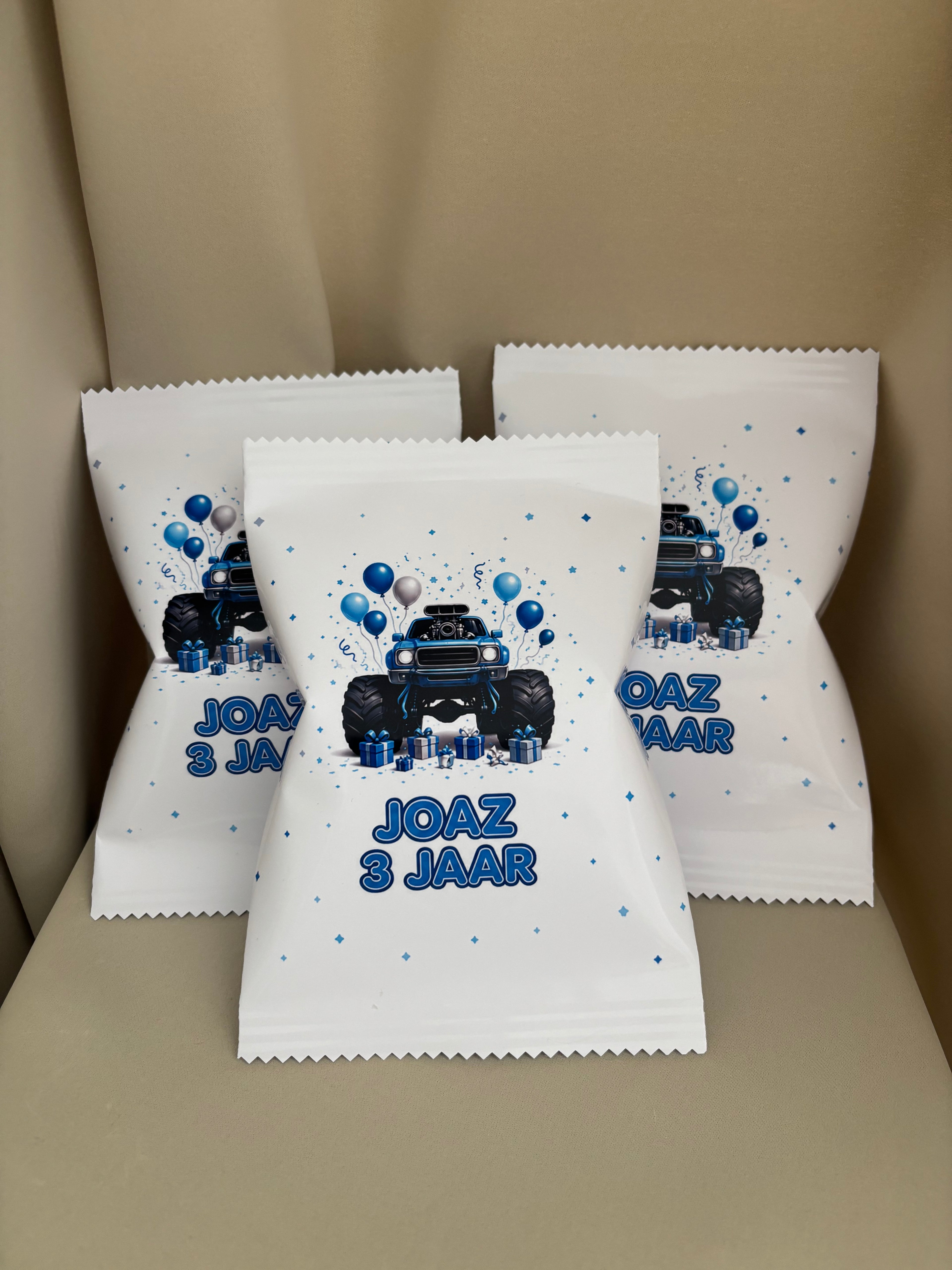 Traktatie chipszakjes monsters auto gepersonaliseerd