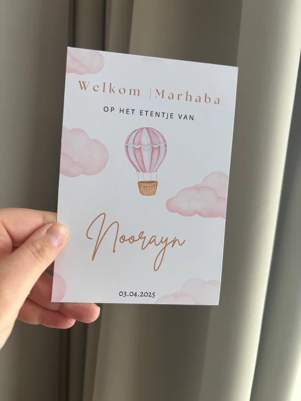 Tafelkaart | babyshower luchtballon